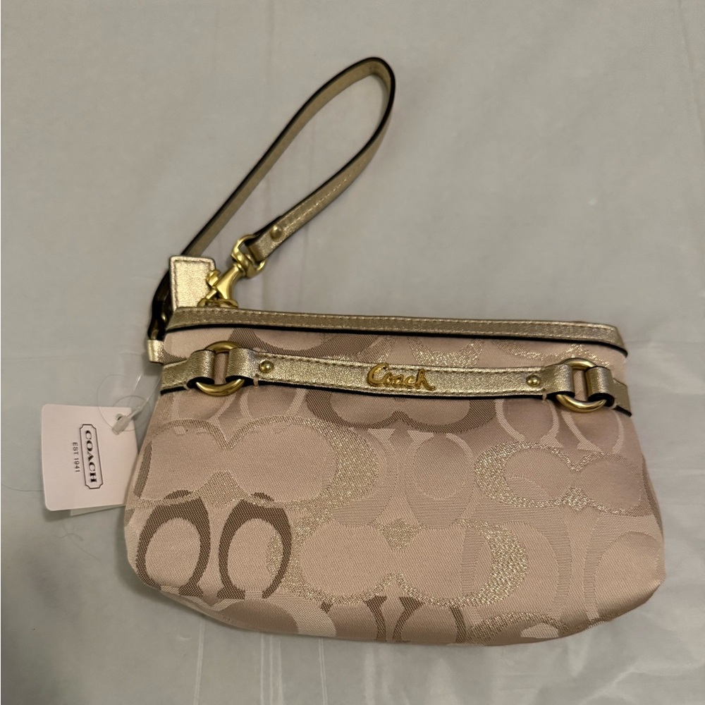 Coach Beige and Gold Wristlet